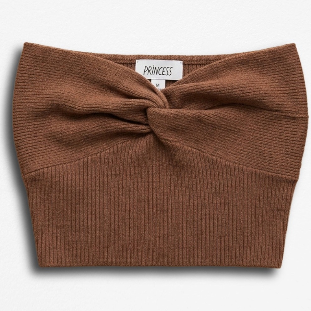 Princess Polly Brown Ribbed Knit Twist Front Tube Top Bandeau XS/S